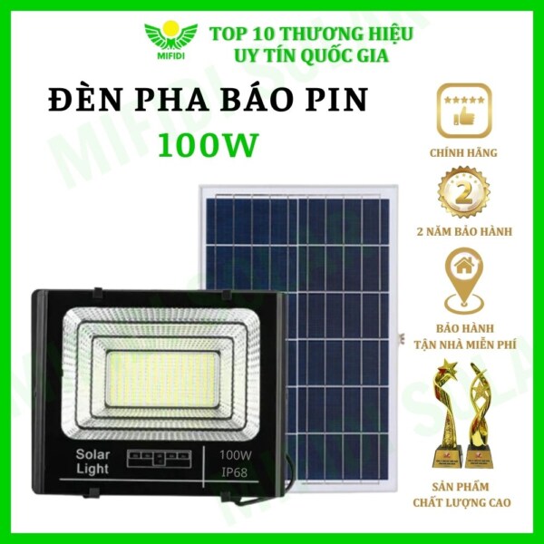 ĐÈn Pha BÁo Pin NĂng LƯỢng MẶt TrỜi Mifidi Solar 100w Ánh SÁng TrẮng Cao CẤp