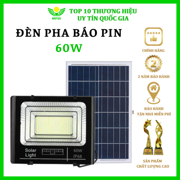 ĐÈn Pha BÁo Pin NĂng LƯỢng MẶt TrỜi Mifidi Solar 60w Ánh SÁng TrẮng Cao CẤp