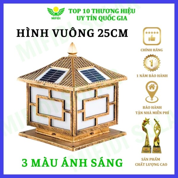 ĐÈn TrỤ CỔng HỌa TiẾt HÌnh VuÔng 25 Cm NĂng LƯỢng MẶt TrỜi Mifidi Solar Sang TrỌng