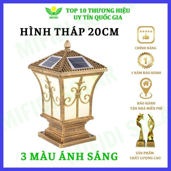 ĐÈn TrỤ CỔng HỌa TiẾt ThÁp 20cm NĂng LƯỢng MẶt TrỜi Mifidi Solar CỔ ĐiỂn