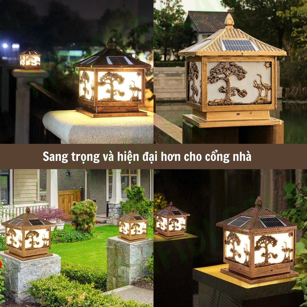 ĐÈn TrỤ CỔng HỌa TiẾt Con HẠc 30 Cm NĂng LƯỢng MẶt TrỜi Mifidi Solar Sang TrỌng