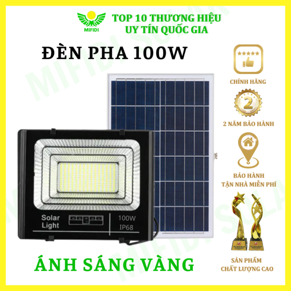 ĐÈn Pha BÁo Pin NĂng LƯỢng MẶt TrỜi 100w Ánh SÁng VÀng HiỆn ĐẠi, Cao CẤp