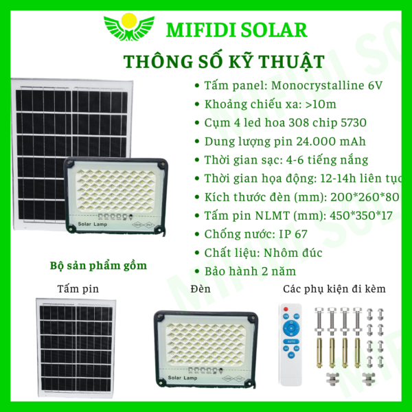 ĐÈn NĂng LƯỢng MẶt TrỜi 100w Mifidi ChỐng ChÓi HiỆn ĐẠi SÁng XuyÊn ĐÊm