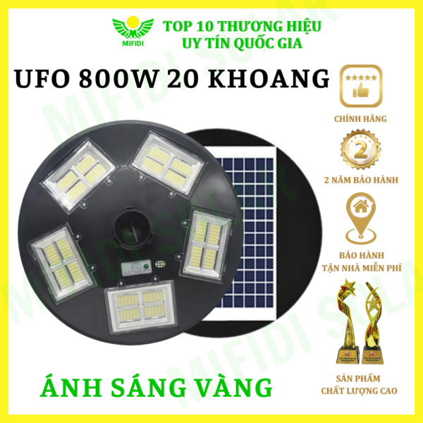 ĐÈn Ufo 800w 20 Khoang NĂng LƯỢng MẶt TrỜi Mifdi Solar Ánh SÁng VÀng HiỆn ĐẠi, Cao CẤp