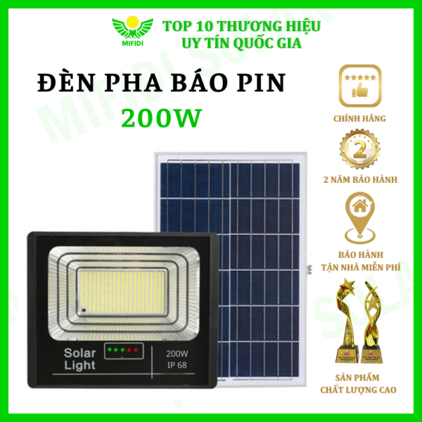 ĐÈn Pha BÁo Pin NĂng LƯỢng MẶt TrỜi Ánh Mifidi Solar 200w Ánh SÁng TrẮng HiỆn ĐẠi, Cao CẤp