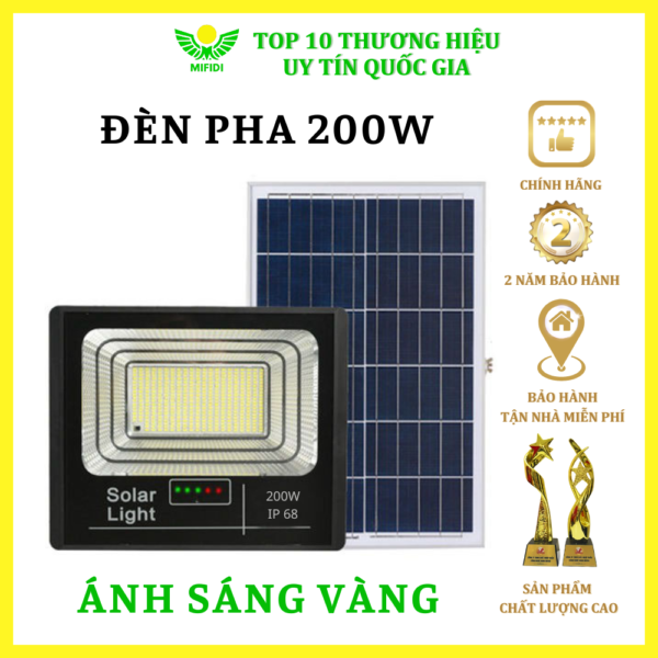 ĐÈn Pha BÁo Pin NĂng LƯỢng MẶt TrỜi Mifidi Solar 200w Ánh SÁng VÀng HiỆn ĐẠi, Cao CẤp