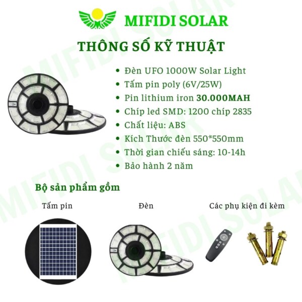 ĐÈn Ufo 1000w NĂng LƯỢng MẶt TrỜi Mifidi Solar 3 ChẾ ĐỘ MÀu HiỆn ĐẠi, Cao CẤp