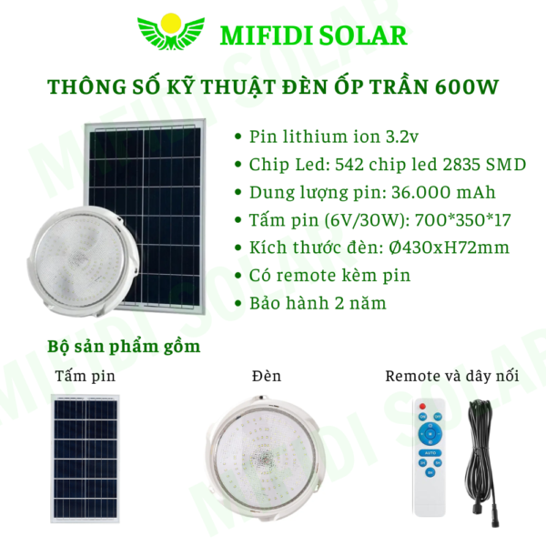 ĐÈn Ốp TrẦn 600w Ánh SÁng VÀng Mifidi Solar HiỆn ĐẠi, Cao CẤp