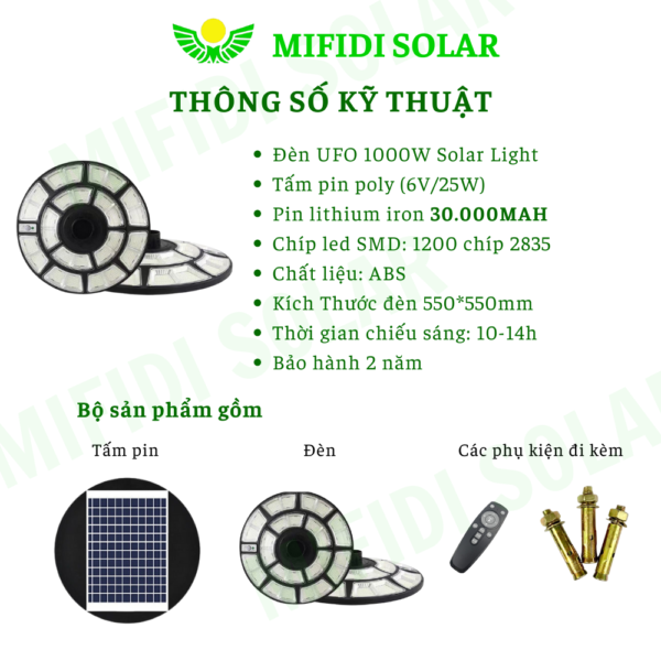 ĐÈn Ufo 1000w NĂng LƯỢng MẶt TrỜi Mifidi Solar Ánh SÁng TrẮng HiỆn ĐẠi, Cao CẤp