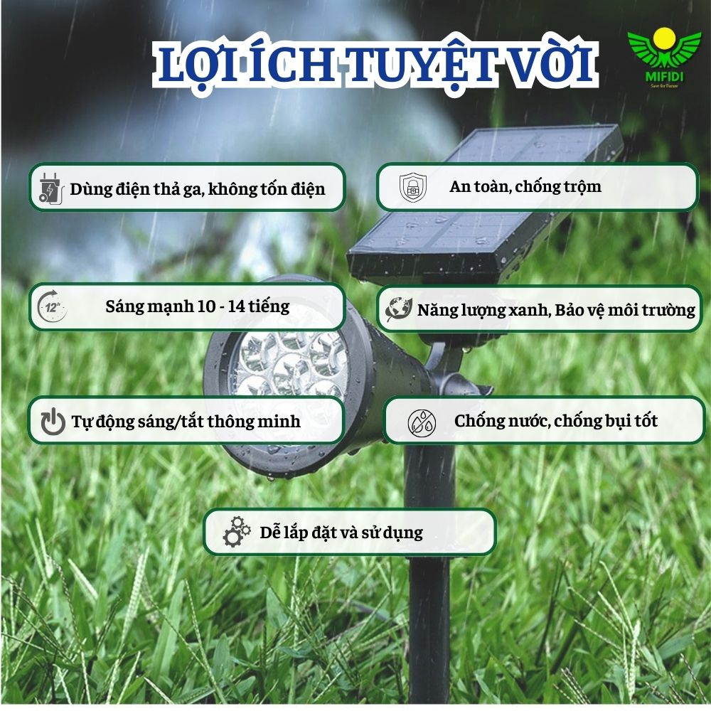 ĐÈn Pha CẮm CỎ Mifidi Solar LoẠi 18 Led Cao CẤp
