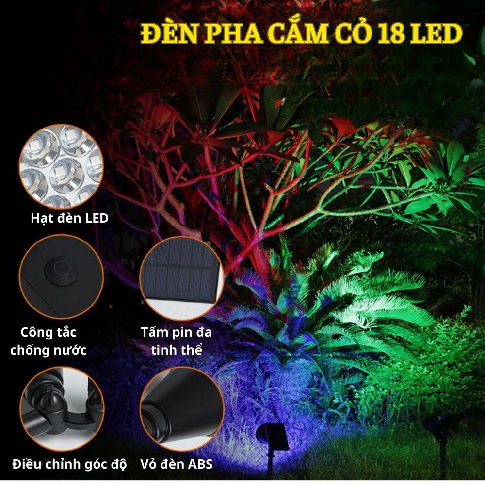 ĐÈn Pha CẮm CỎ Mifidi Solar LoẠi 18 Led Cao CẤp