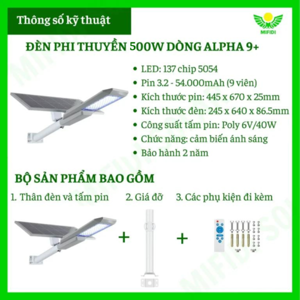 ĐÈn Phi ThuyỀn 800w NĂng LƯỢng MẶt TrỜi DÒng Alpha 9+ Mifidi Solar Cao CẤp, HiỆn ĐẠi