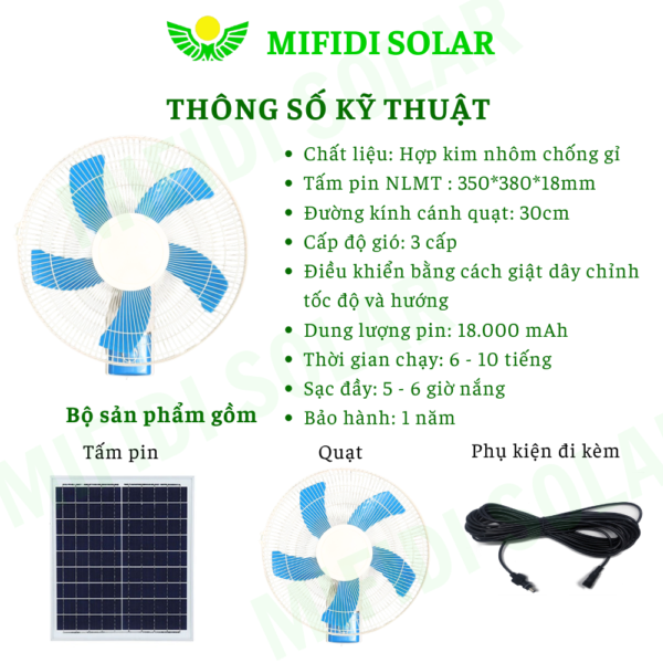 QuẠt Treo TƯỜng MÃ V830 Dung LƯỢng Pin 18000mah NĂng LƯỢng MẶt TrỜi Mifidi Solar Cao CẤp