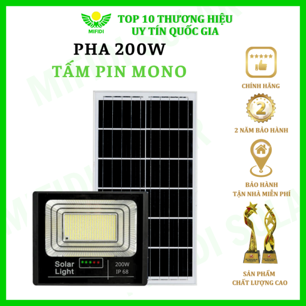 (tẤm Pin Mono) ĐÈn Pha BÁo Pin NĂng LƯỢng MẶt TrỜi Ánh Mifidi Solar 200w Ánh SÁng TrẮng HiỆn ĐẠi, Cao CẤp