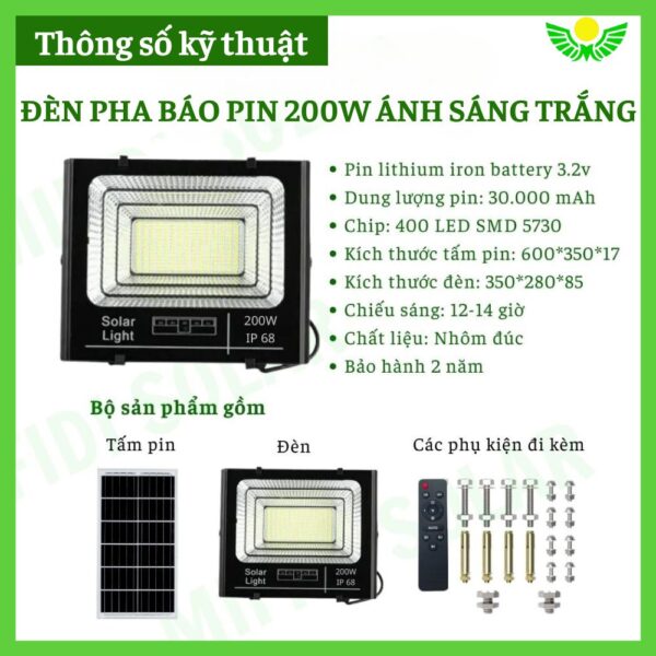 (tẤm Pin Mono) ĐÈn NĂng LƯỢng MẶt TrỜi 200w Mifidi Solar Pha Cao CẤp Ánh SÁng TrẮng