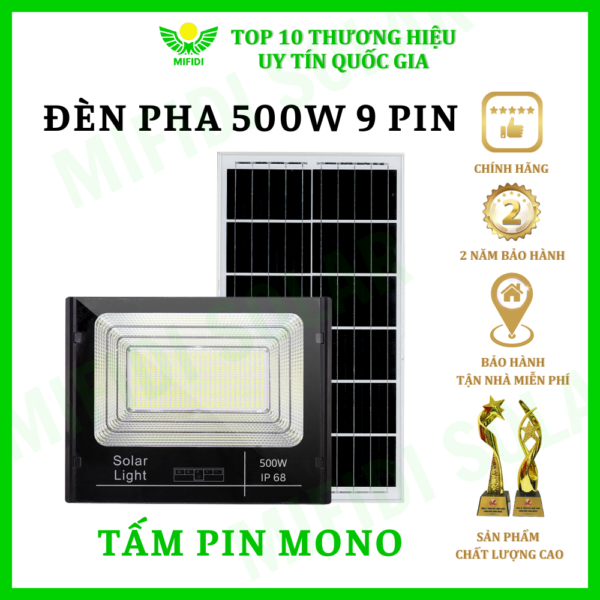 (tẤm Pin Mono) ĐÈn Pha BÁo Pin NĂng LƯỢng MẶt TrỜi Mifidi Solar 500w Ánh SÁng TrẮng HiỆn ĐẠi, Cao CẤp