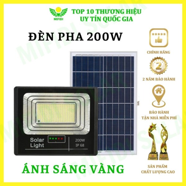 (tẤm Pin Mono) ĐÈn Pha BÁo Pin NĂng LƯỢng MẶt TrỜi Mifidi Solar 200w Ánh SÁng VÀng HiỆn ĐẠi, Cao CẤp