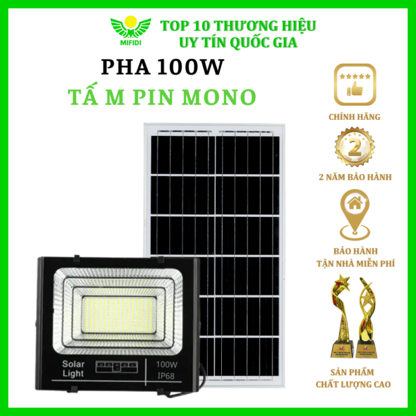 (tẤm Pin Mono) ĐÈn Pha BÁo Pin NĂng LƯỢng MẶt TrỜi Mifidi Solar 100w Ánh SÁng TrẮng Cao CẤp