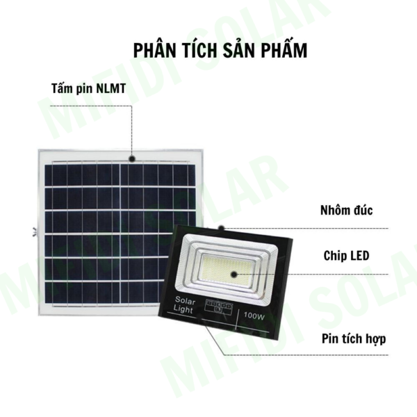 (tẤm Pin Mono) ĐÈn Pha BÁo Pin NĂng LƯỢng MẶt TrỜi 100w Ánh SÁng VÀng HiỆn ĐẠi, Cao CẤp