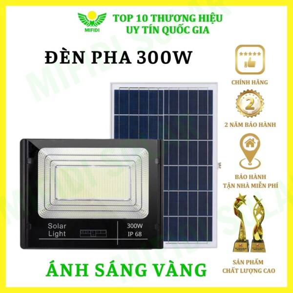 ĐÈn Pha BÁo Pin NĂng LƯỢng MẶt TrỜi Mifidi Solar 300w Ánh SÁng VÀng HiỆn ĐẠi, Cao CẤp