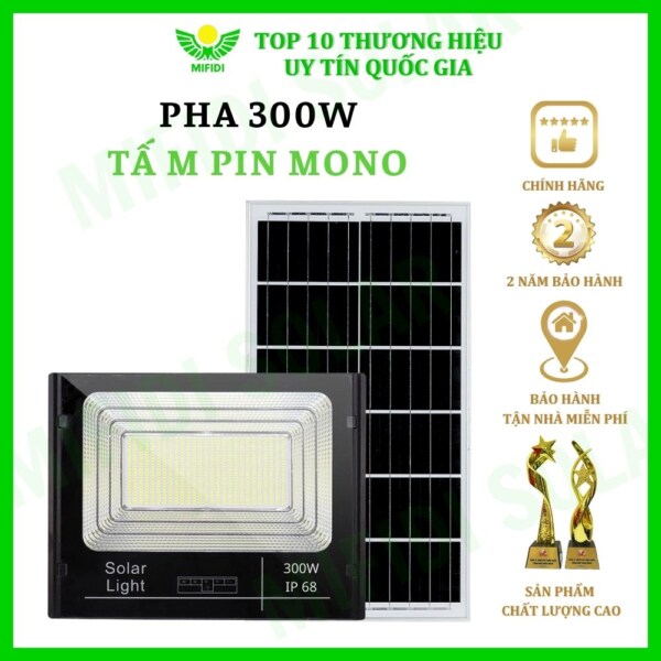 (tẤm Pin Mono) ĐÈn Pha BÁo Pin NĂng LƯỢng MẶt TrỜi Mifidi Solar 300w Ánh SÁng TrẮng HiỆn ĐẠi, Cao CẤp