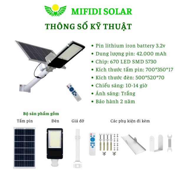 (tẤm Pin Mono) ĐÈn BÀn ChẢi 400w Ánh SÁng TrẮng NĂng LƯỢng MẶt TrỜi Mifidi Solar HiỆn ĐẠi, Cao CẤp