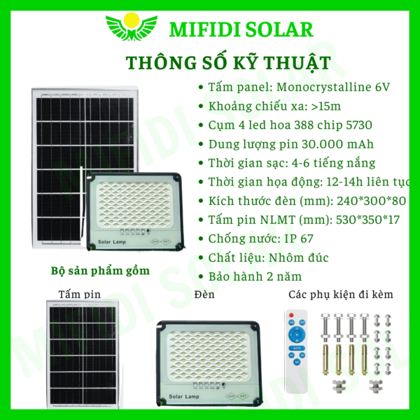 ĐÈn NĂng LƯỢng MẶt TrỜi 200w Mifidi ChỐng ChÓi HiỆn ĐẠi SÁng XuyÊn ĐÊm