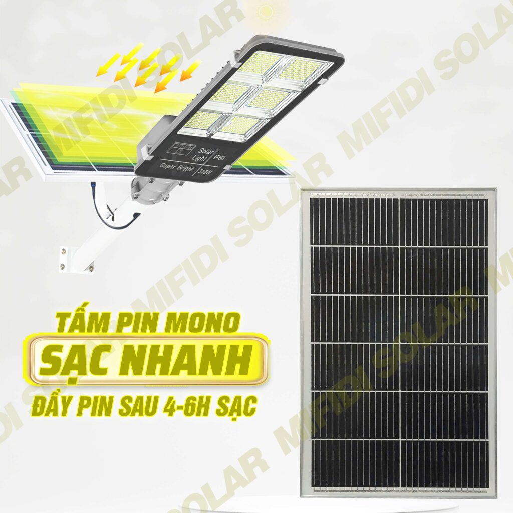 ĐÈn ĐƯỜng NĂng LƯỢng MẶt TrỜi 300w Mifidi Solar Cao CẤp SÁng XuyÊn ĐÊm