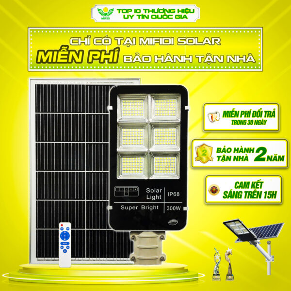 ĐÈn ĐƯỜng NĂng LƯỢng MẶt TrỜi 300w Mifidi Solar Cao CẤp SÁng XuyÊn ĐÊm