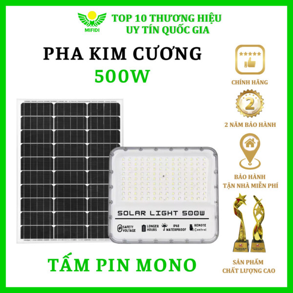 ĐÈn Pha BÁo Pin NĂng LƯỢng MẶt TrỜi Mifidi Solar Kim CƯƠng 500w HiỆn ĐẠi, Cao CẤp