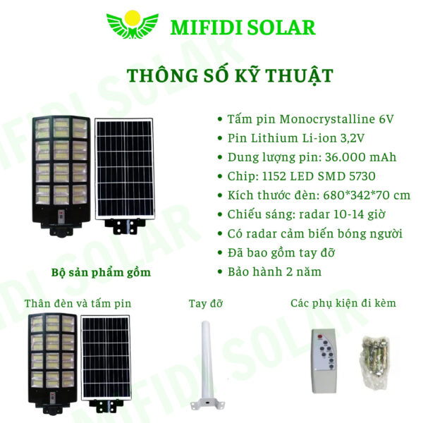 ĐÈn NĂng LƯỢng MẶt TrỜi 1000w LiỀn ThỂ Mifidi Solar HiỆn ĐẠi ChiẾu SÁng TỐt