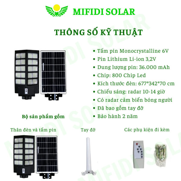 ĐÈn NĂng LƯỢng MẶt TrỜi 500w LiỀn ThỂ Mifidi Solar HiỆn ĐẠi ChiẾu SÁng TỐt